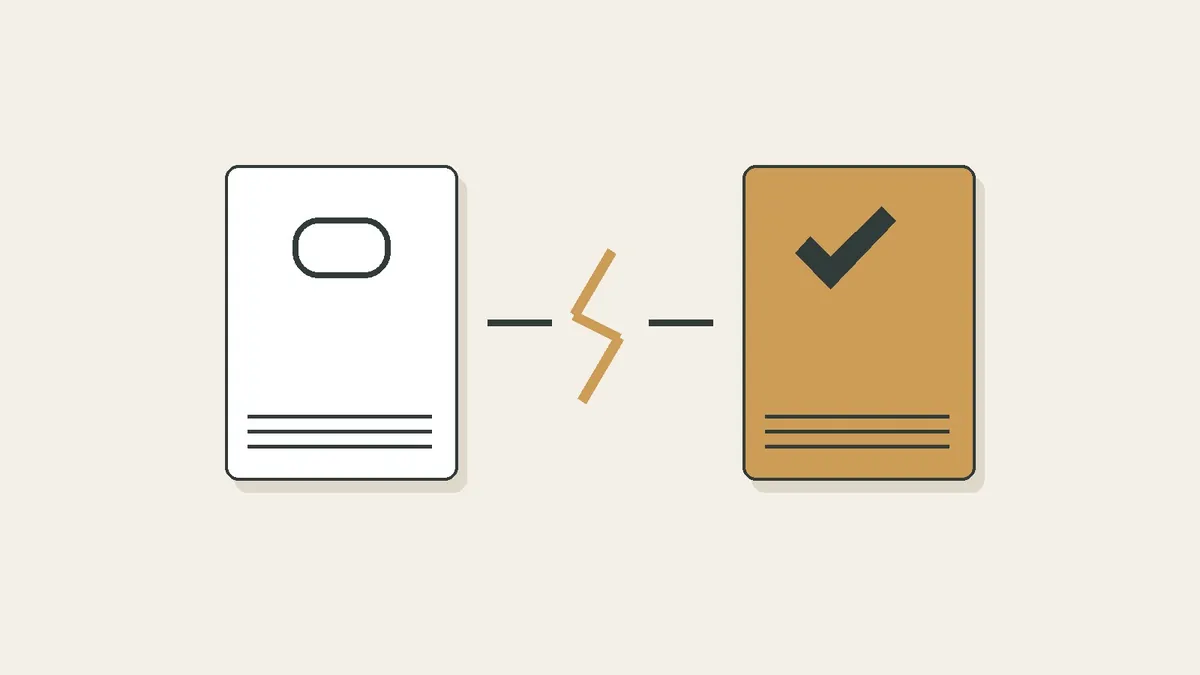 A link card separated from a preserved document by a broken connection