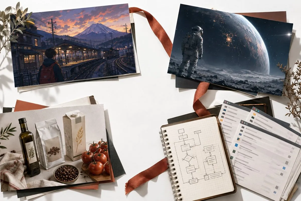 A collage of films, groceries and work resources